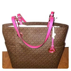 Ultra pink and brown Michael kors tote bag